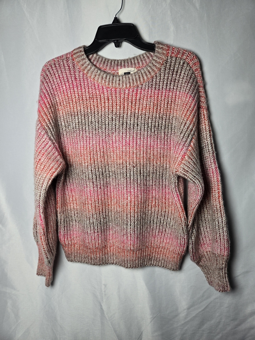 Universal Thread Pink and Tan Striped Waffle-Knit Crewneck Sweater